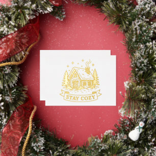 Log House Stay Cozy Gold Foil Holiday Card