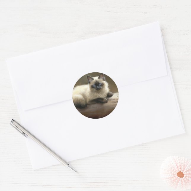 Log Lounger Siamese Kitten Classic Round Sticker (Envelope)