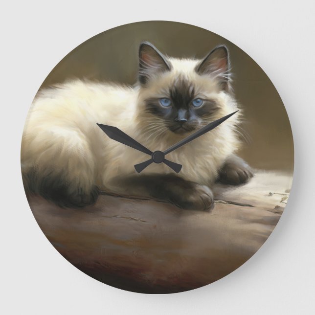 Log Lounger Siamese Kitten Large Clock (Front)