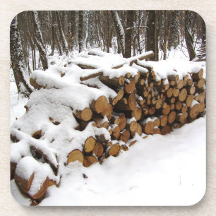 Log Pile in the Woods Hard Plastic Coaster