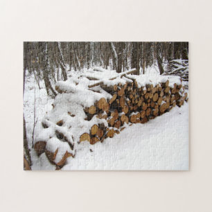 Log Pile in the Woods Photo Puzzle with Gift Box