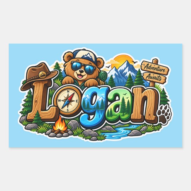 Logan Adventure Awaits Personalized Name Sticker (Front)