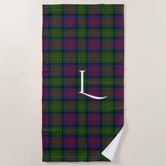 Logan Clan Tartan Plaid Monogram Beach Towel (Front)