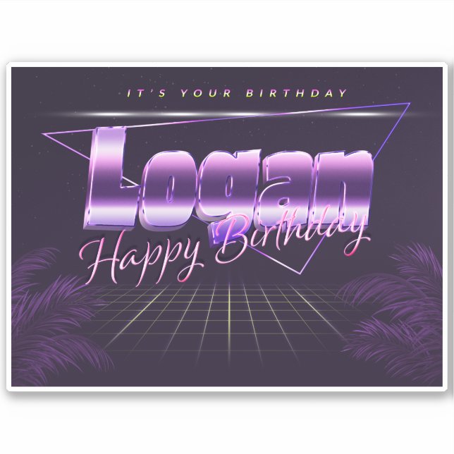 Logan Name First name lila retro Sticker Birthday (Front)