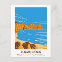 Logan Rock On Treen Cliff In Cornwall Vintage