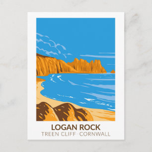 Logan Rock On Treen Cliff In Cornwall Vintage Postcard