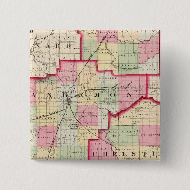 Logan, Sangamon, Christian counties 2 Inch Square Button (Front)