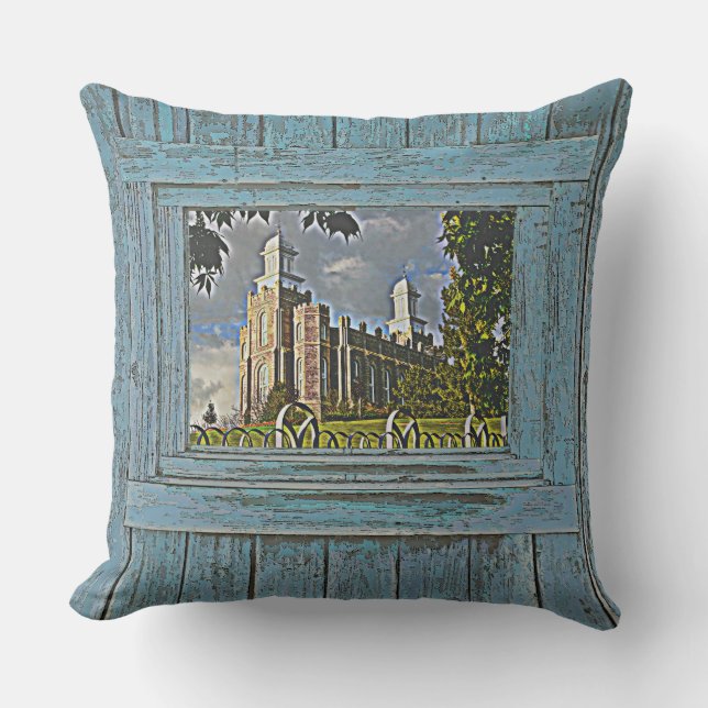 Logan Temple, Blue tone, Throw Pillow (Front)