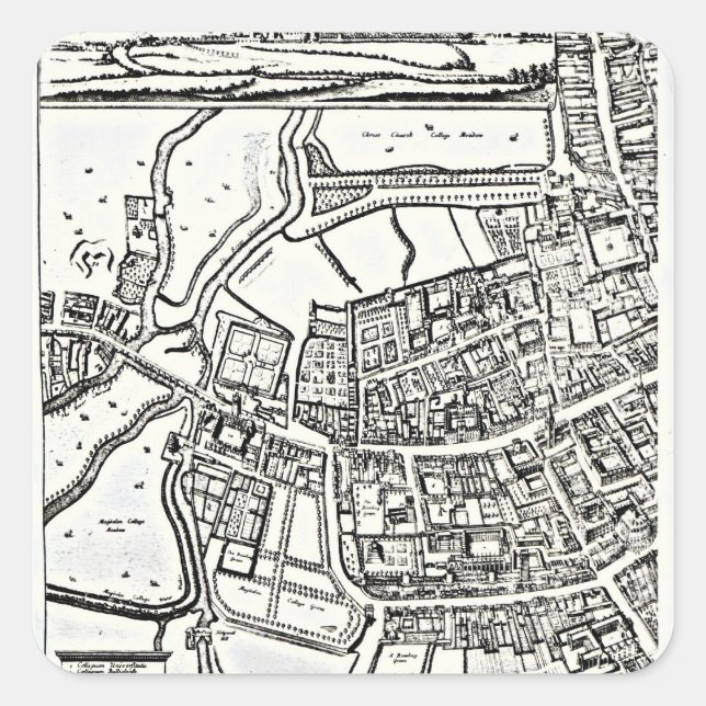 Loggan's map of Oxford, Eastern Sheet Square Sticker (Front)