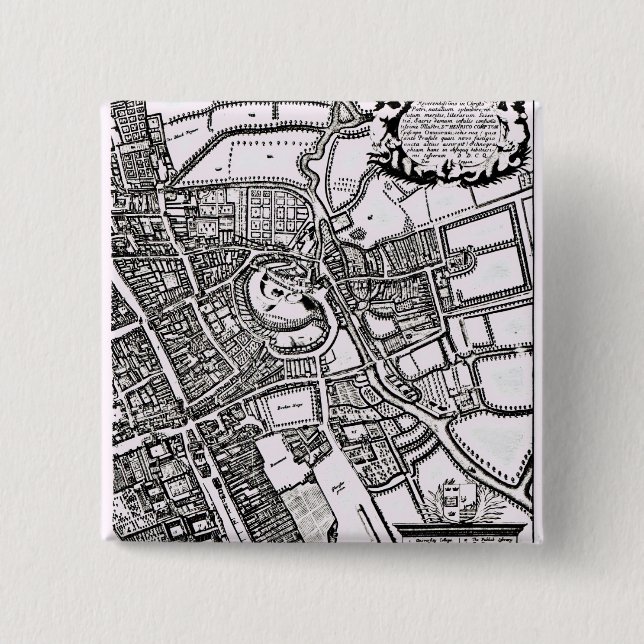 Loggan's map of Oxford, Western Sheet 2 Inch Square Button (Front)