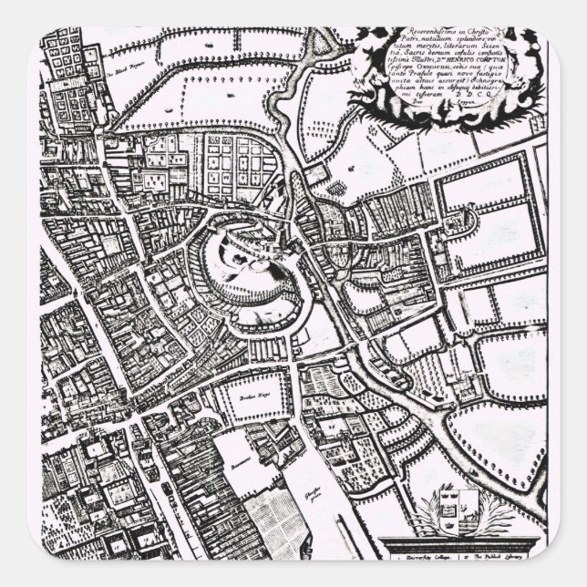 Loggan's map of Oxford, Western Sheet Square Sticker (Front)