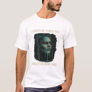 Logged In, Tuned Out – Glitched Identity Tech Art T-Shirt