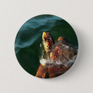 Loggerhead Sea Turtle Artistic Portrait 2 Inch Round Button