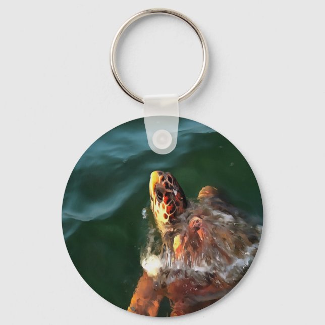 Loggerhead Sea Turtle Artistic Portrait Keychain (Front)