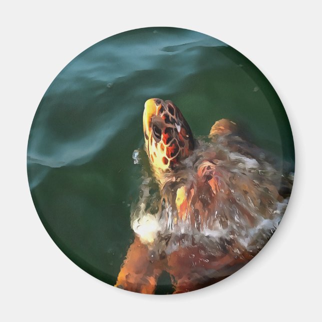 Loggerhead Sea Turtle Artistic Portrait Magnet (Front)