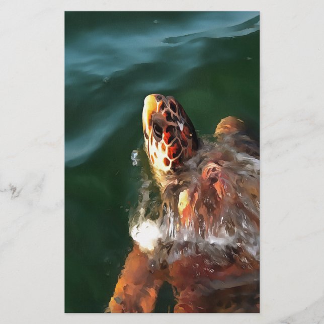 Loggerhead Sea Turtle Artistic Portrait Stationery (Front)