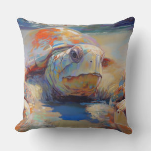 Loggerhead Sea Turtle Nesting on a Beach Throw Pillow