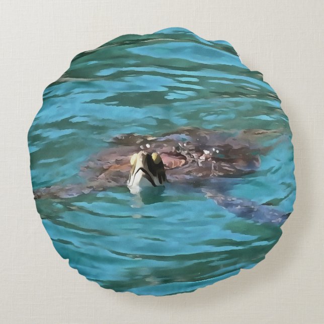Loggerhead Sea Turtle Wildlife Art Round Pillow (Back)
