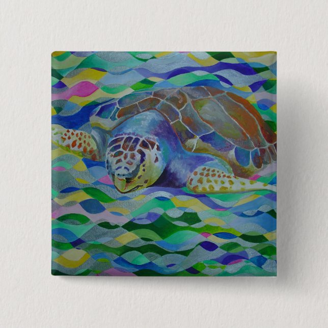 Loggerhead Turtle Colourful Art 2 Inch Square Button (Front)