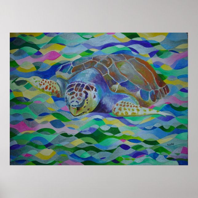 Loggerhead Turtle Colourful Art Poster (Front)