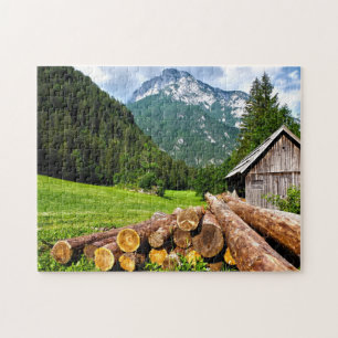 Logging Camp in the Forest with Mountains Jigsaw Puzzle