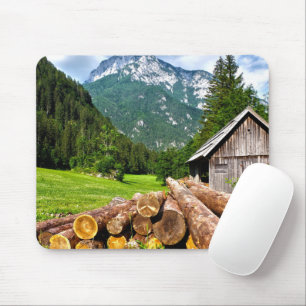 Logging Camp in the Forest with Mountains Mouse Pad