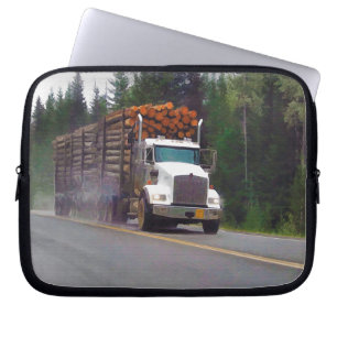 Logging Truck and Highway Art for Lorry-lovers Laptop Sleeve