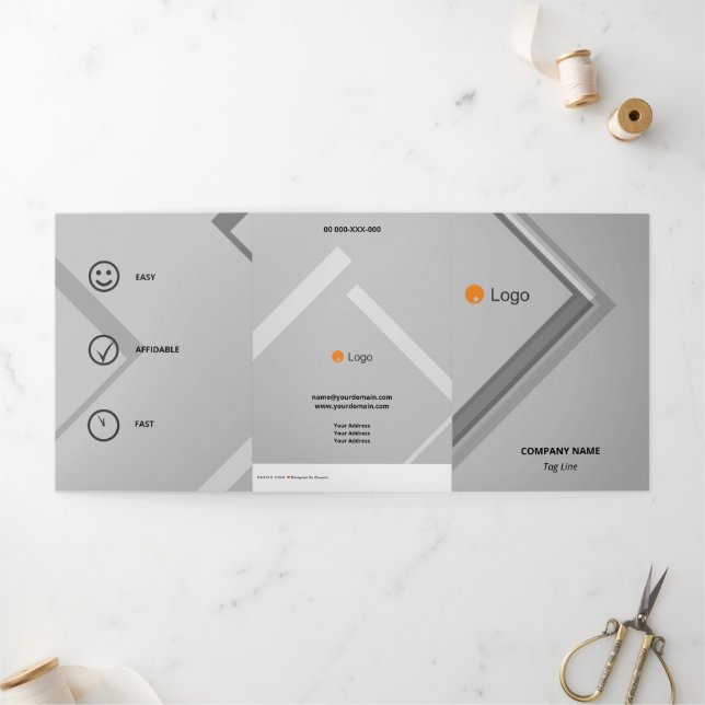 Logical Monochromatic Geometric Retro Angles Tri-Fold Card (Outside)