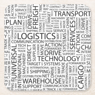 LOGISTICS pattern with words Square Paper Coaster