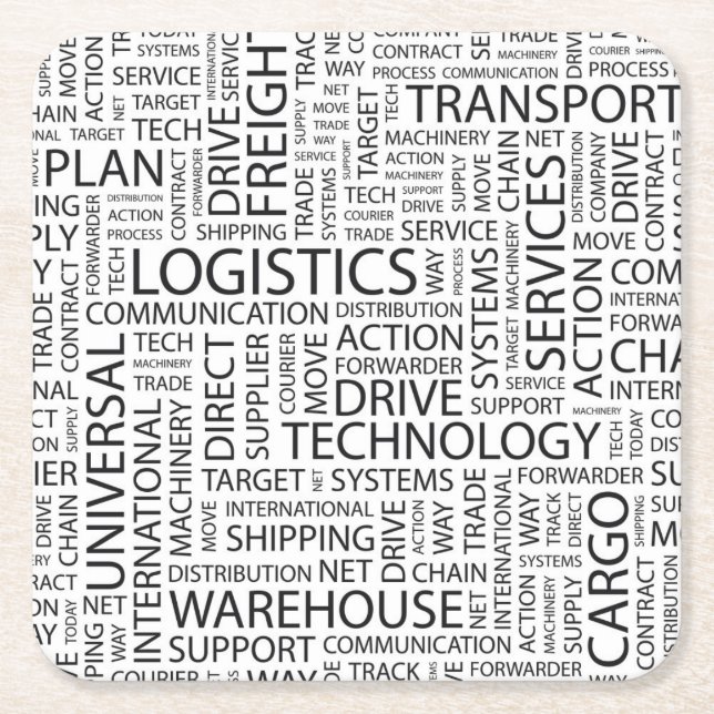 LOGISTICS pattern with words Square Paper Coaster (Front)