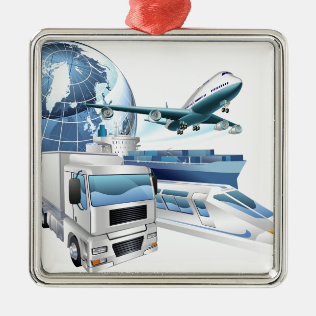 Logistics transport globe concept metal ornament (Front)