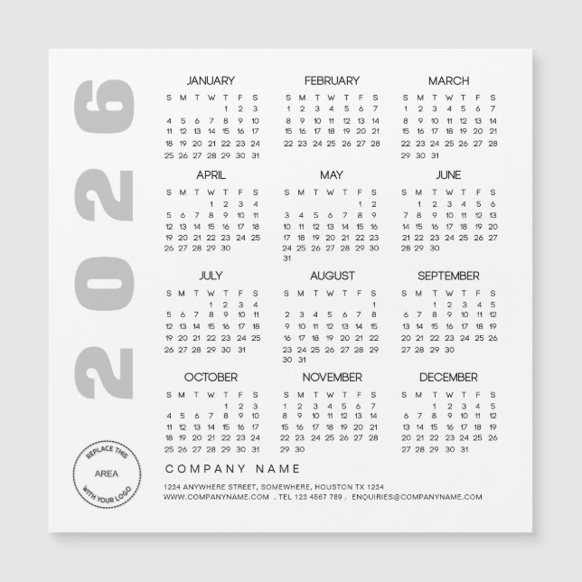 Logo 2026 Calendar Company Client Holiday Giveaway (Front)