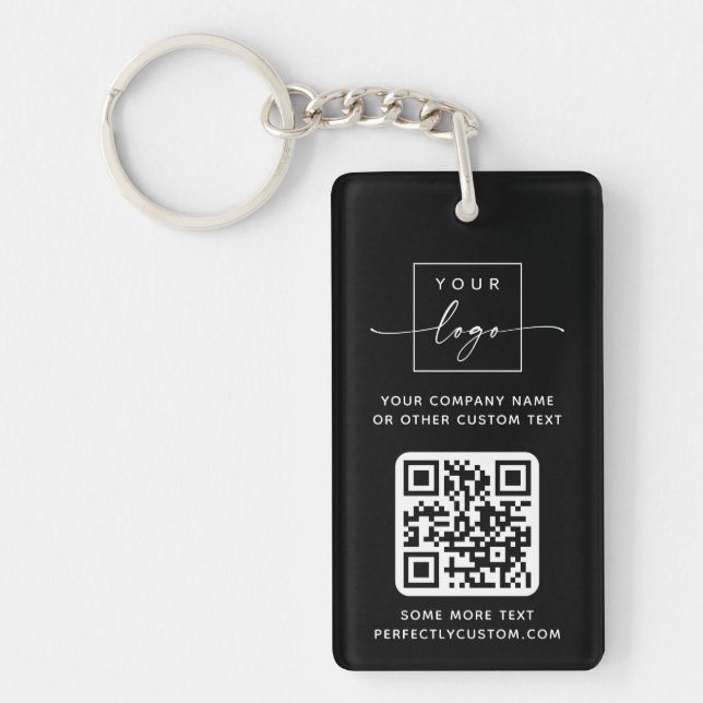 Logo 3 QR codes custom text black or any colour Keychain (Front)