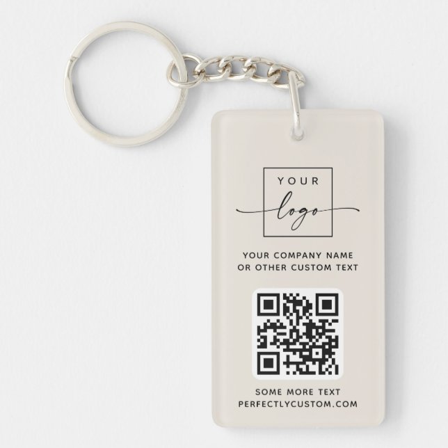 Logo 3 QR codes custom text ivory or any colour Keychain (Front)