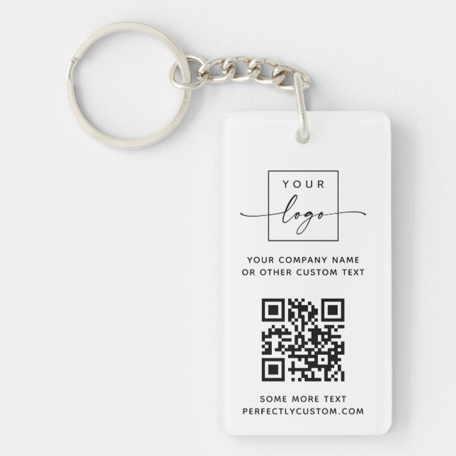 Logo 3 QR codes custom text white or any colour Keychain (Front)
