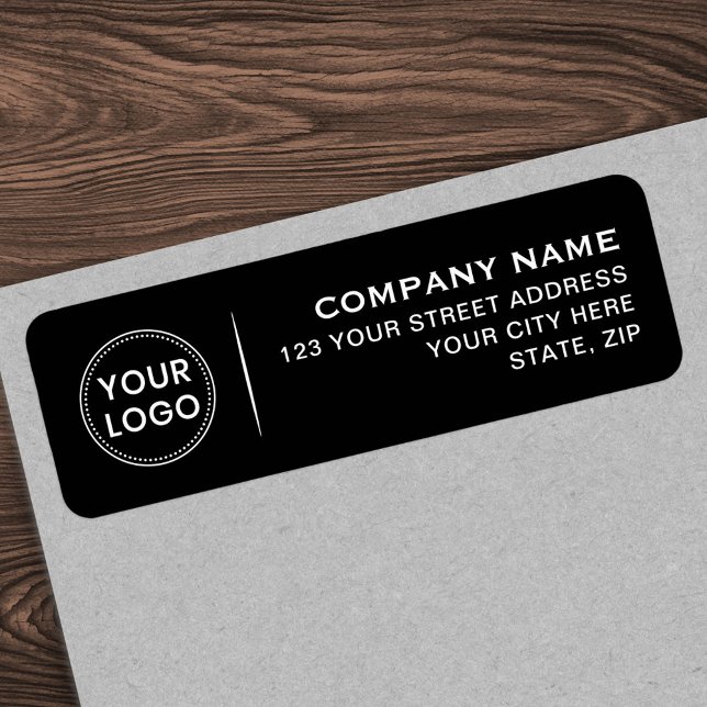 Logo 4 lignes de texte noir adresse de retour (Logo 4 lines of text black business return address label)