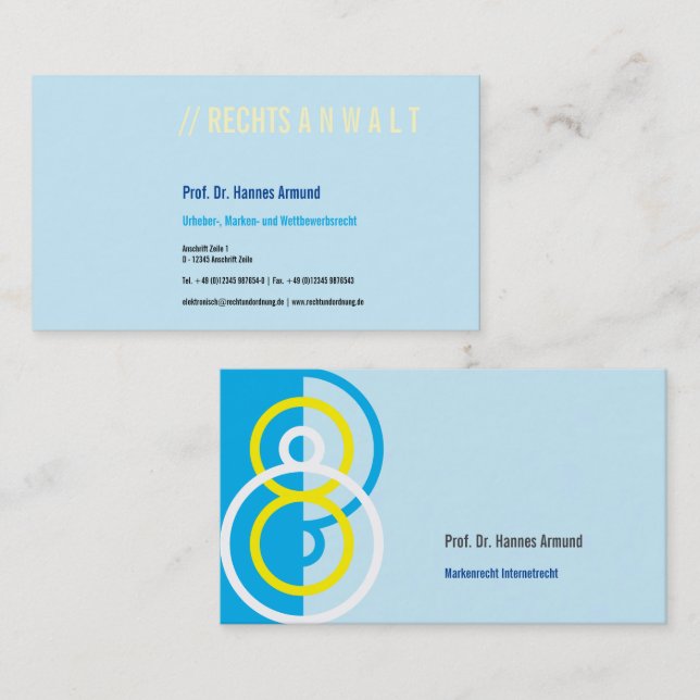 Logo Abstrait arrondi carte de visite bleu jaune (Devant / Derrière)