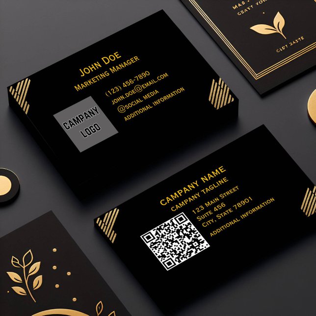 logo advanced qr code website gold Front And Back Business Card (Creator Uploaded)