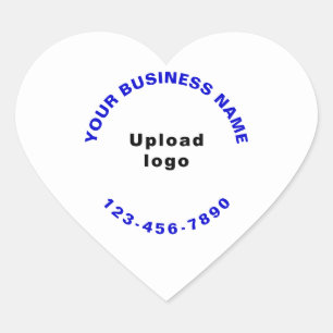 Logo and Blue Business Name and Phone Number on Heart Sticker
