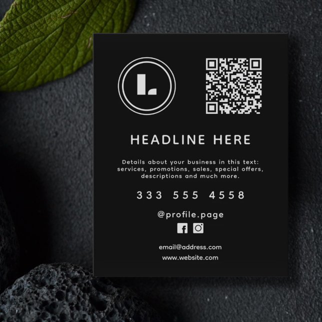 Logo and QR code black minimalist Flyer (Creator Uploaded)