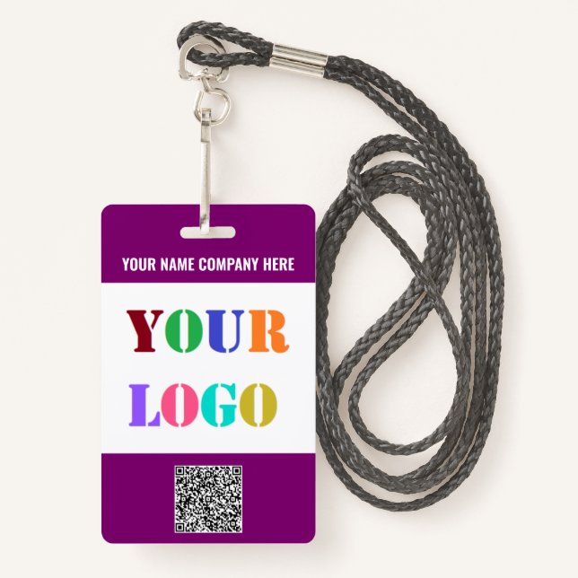 Logo and QR Code Info Text Business Badge Template (Front with Lanyard)