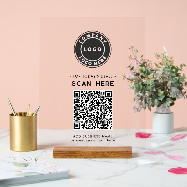 Logo and QR Code Modern Contactless Business Acrylic Sign (Wedding)