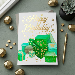 Logo Artistic Green Gifts White Business Birthday Foil Holiday Card