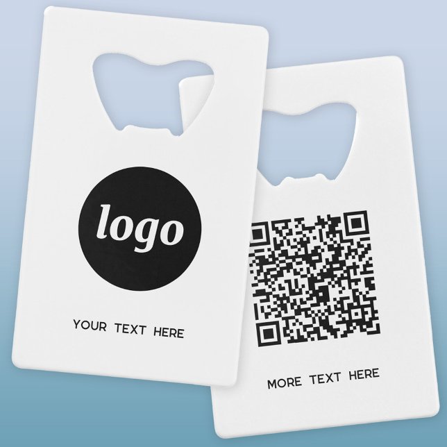Logo avec le code QR textuel Entreprise (Logo QR code and custom text business promotional credit card style bottle opener)