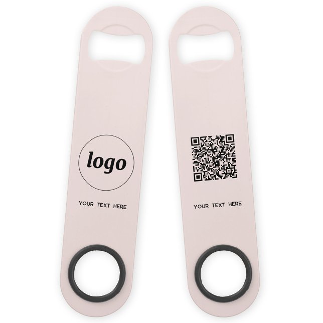 Logo Avec Texte Code QR Business Blush Pink (Logo QR code custom text business promotional bar key bottle opener in blush pink)