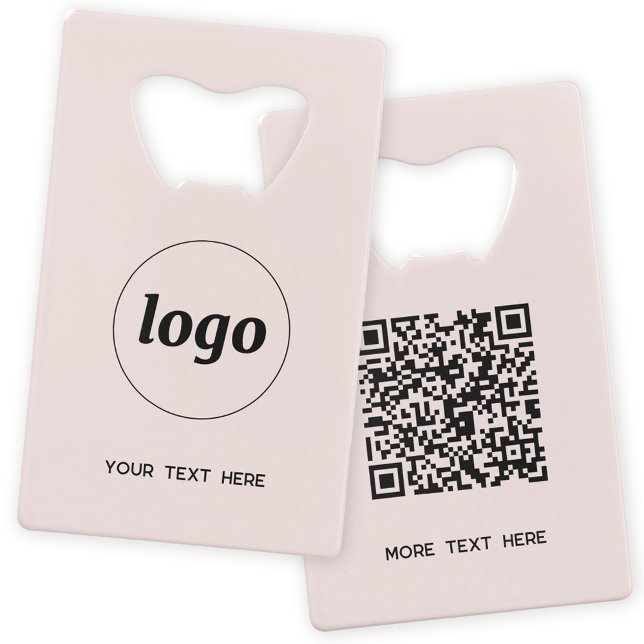 Logo Avec Texte Code QR Business Blush Pink (Logo QR code custom text business promotional blush pink credit cards style bottle opener)
