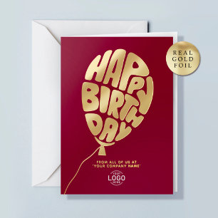 Logo Balloon Burgundy Business Foil Birthday Card