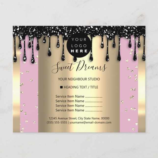 Logo Beauty Makeup Nails Price List Drips Pink  Flyer (Front)