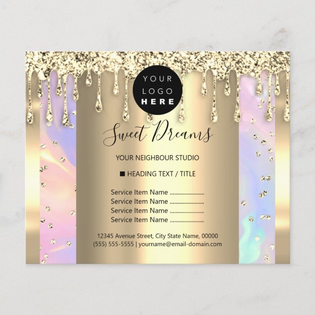 Logo Beauty Makeup Nails Price List Gold Holograph Flyer (Front)