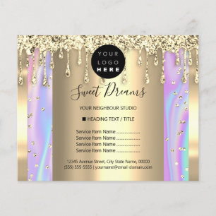 Logo Beauty Makeup Nails Price List Gold Holograph Flyer
